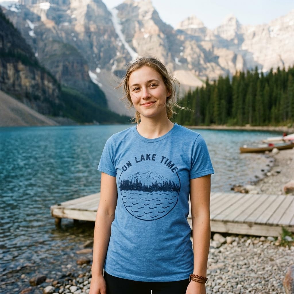 image:imageOn Lake Time Summer Vacation Outdoors Funny T Shirt for WomenHeather Light Blue