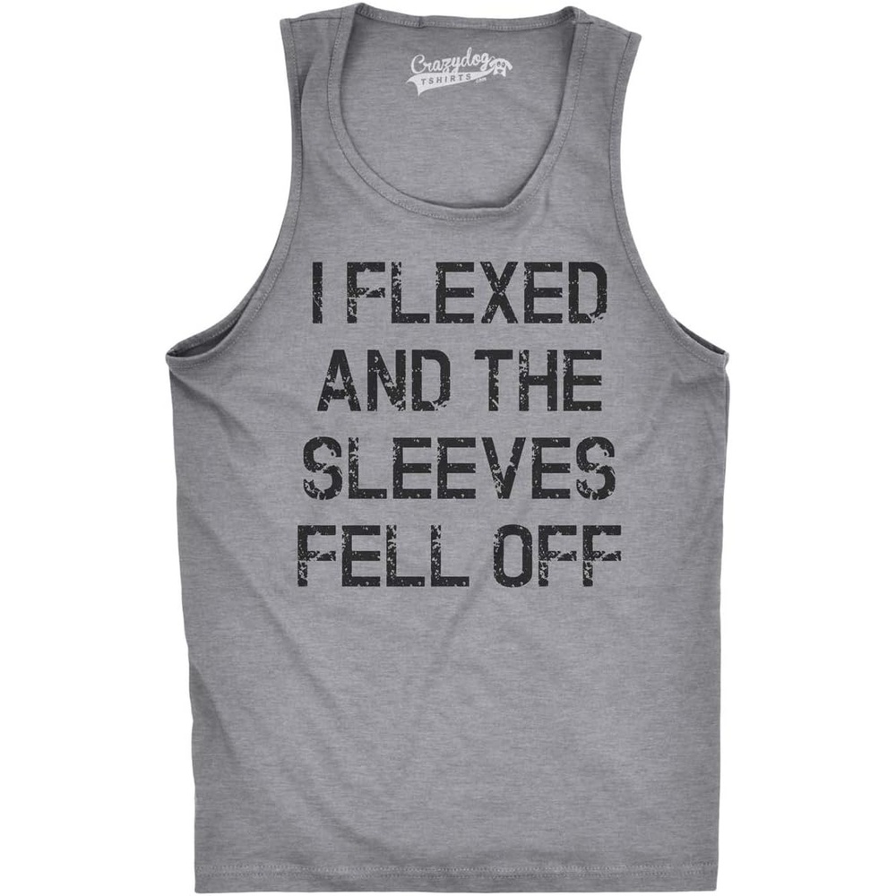 image:imageMens I Flexed and The Sleeves Fell Off Funny Workout Gym Tank TopLight Heather Grey