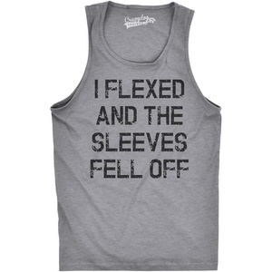Mens I Flexed and The Sleeves Fell Off Funny Workout Gym Tank Top(Light Heather Grey)