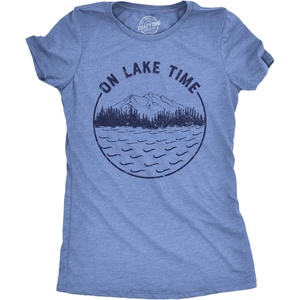 On Lake Time Summer Vacation Outdoors Funny T Shirt for Women(Heather Light Blue)