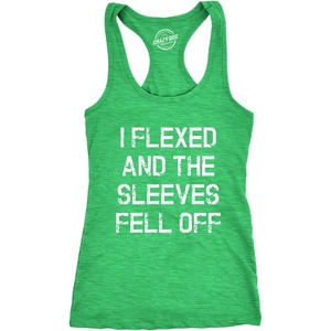 Womens I Flexed and The Sleeves Fell Off Funny Tank Top(Heather Green)