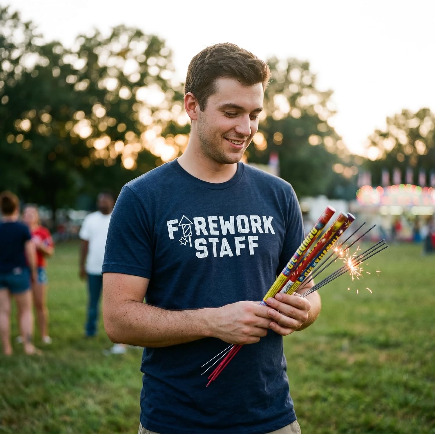 image:imageFirework Fourth of July Firecracker Humor Funny T Shirts for MenHeather Navy Staff