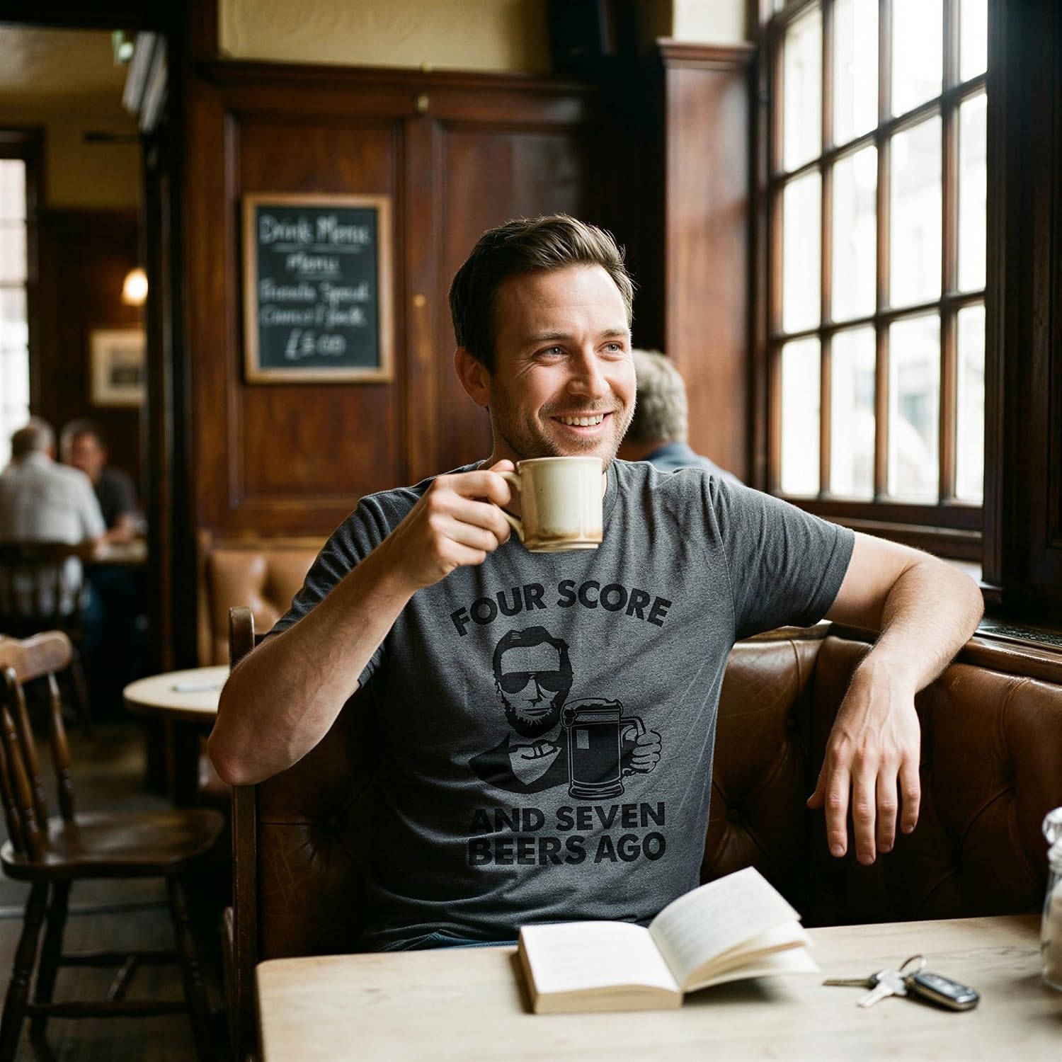 image:imageFour Score and Seven Beers Ago Fourth of July Abe Shirts for MenDark Heather Grey