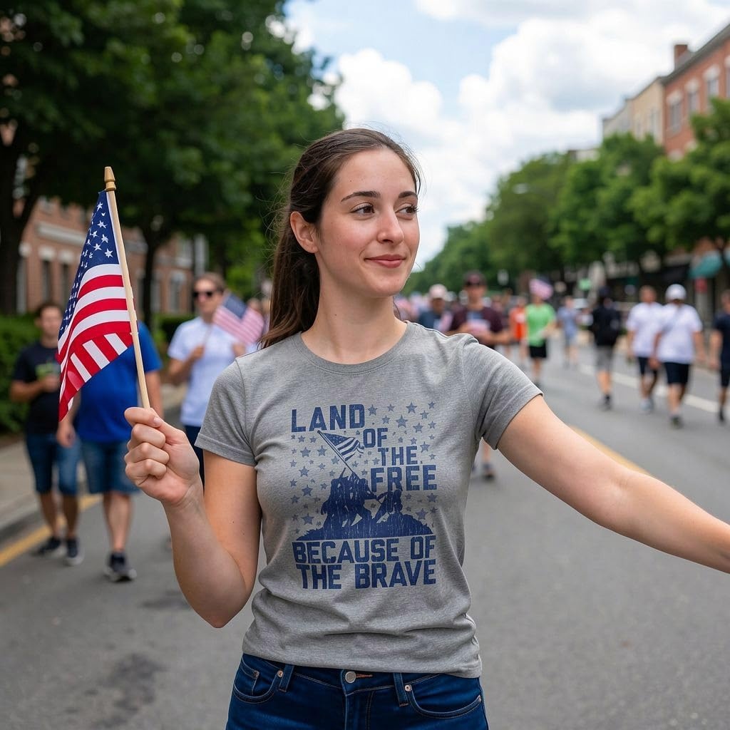 image:imageLand of The Free Because of The Brave 4th of July Shirt for WomenDark Heather Grey