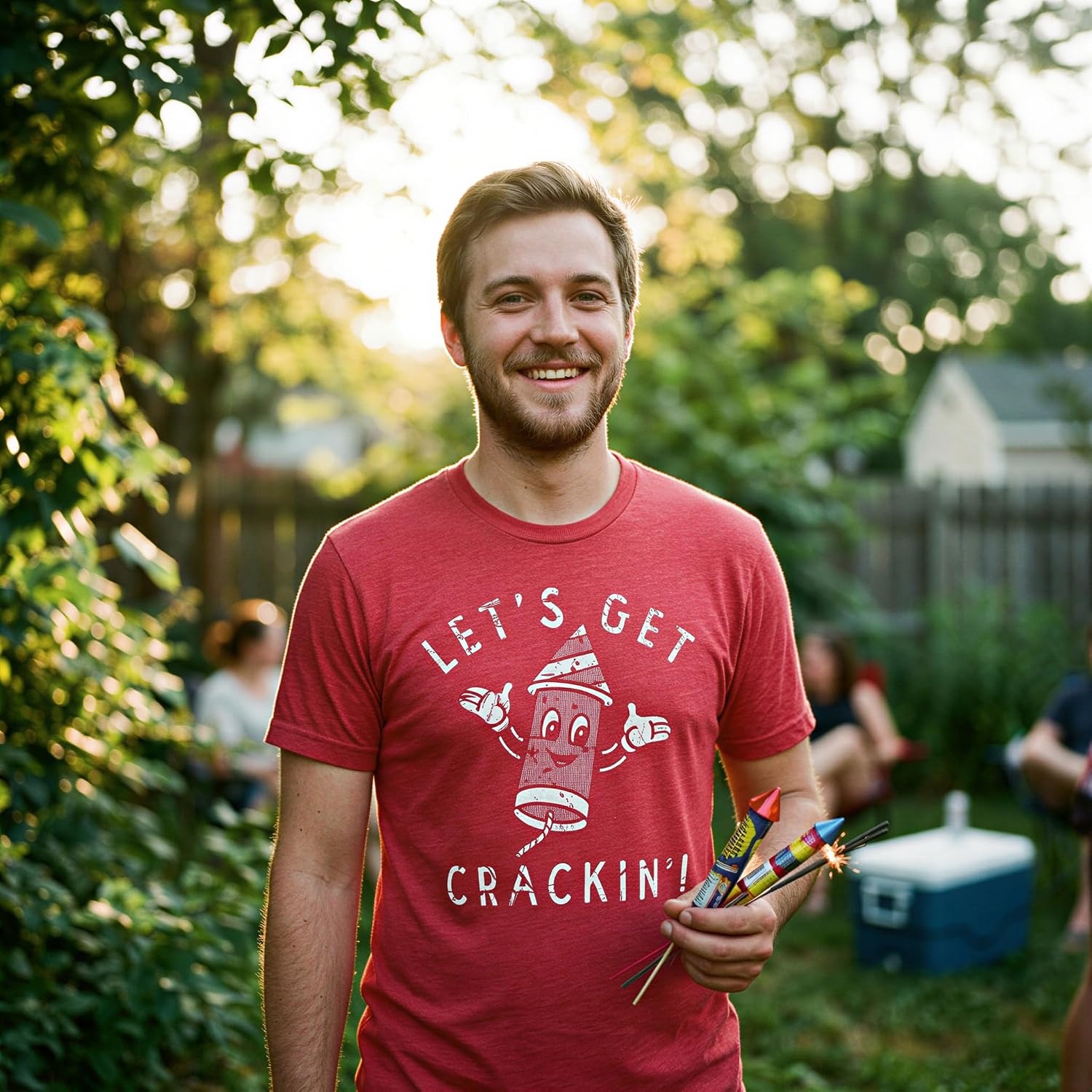 image:imageLets Get Crackin Fourth of July Graphic Funny T Shirts for MenHeather Red Crackin