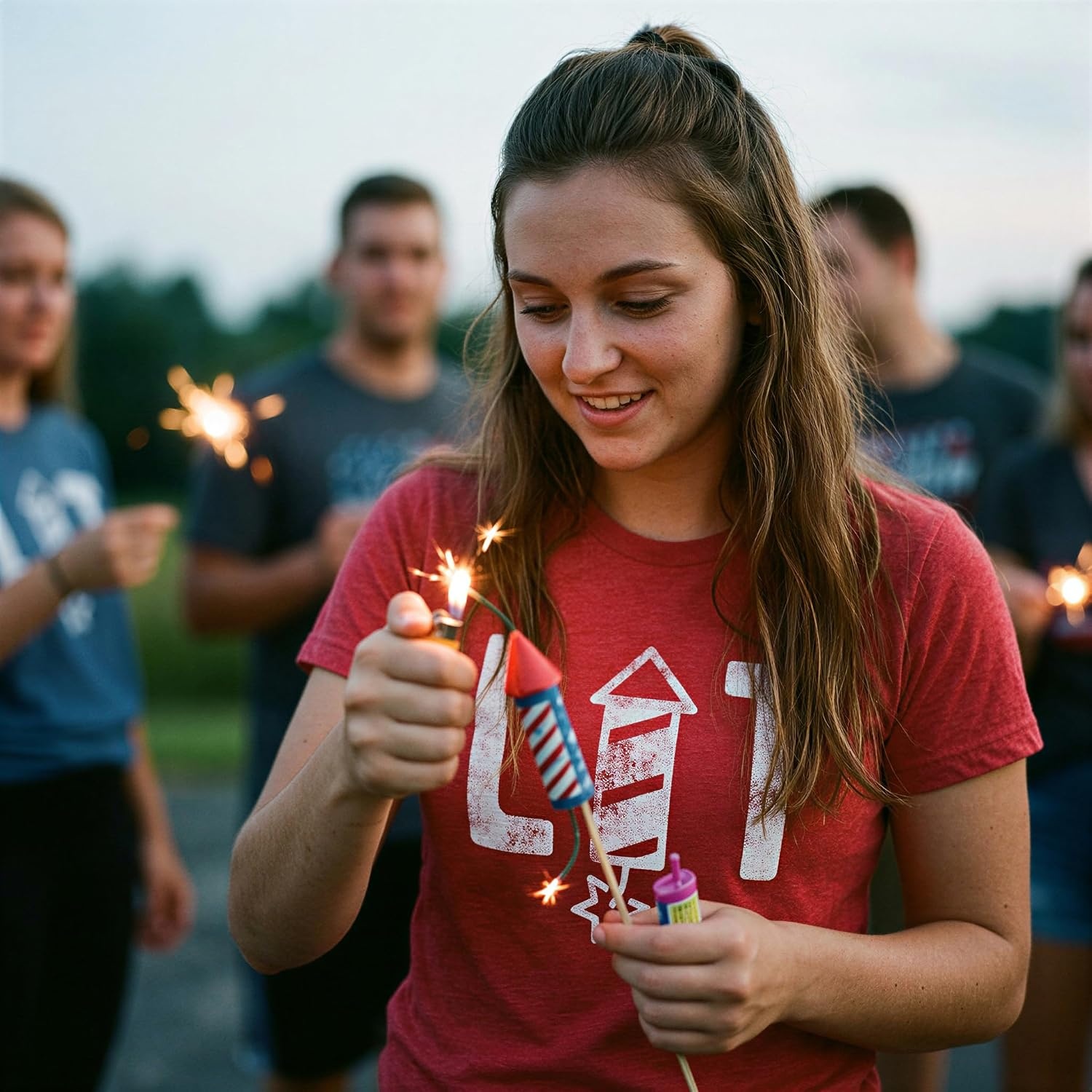 image:imageLit Firework Parade Firecracker 4th of July Funny Shirt for WomenHeather Red Lit