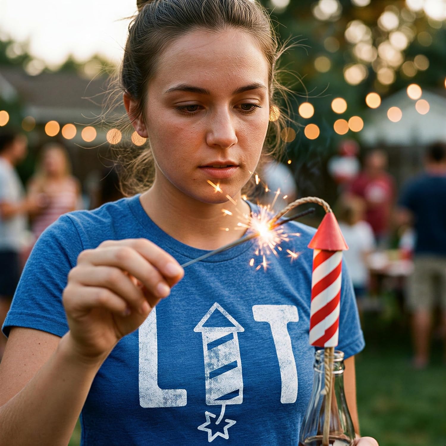 image:imageLit Firework Parade Firecracker 4th of July Funny Shirt for WomenHeather Royal Lit