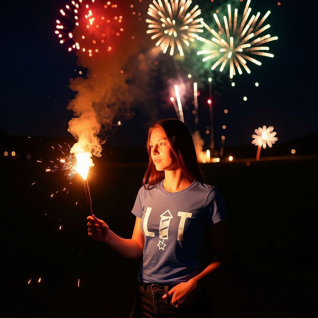 image:imageLit Firework Parade Firecracker 4th of July Funny Shirt for WomenHeather Royal Lit