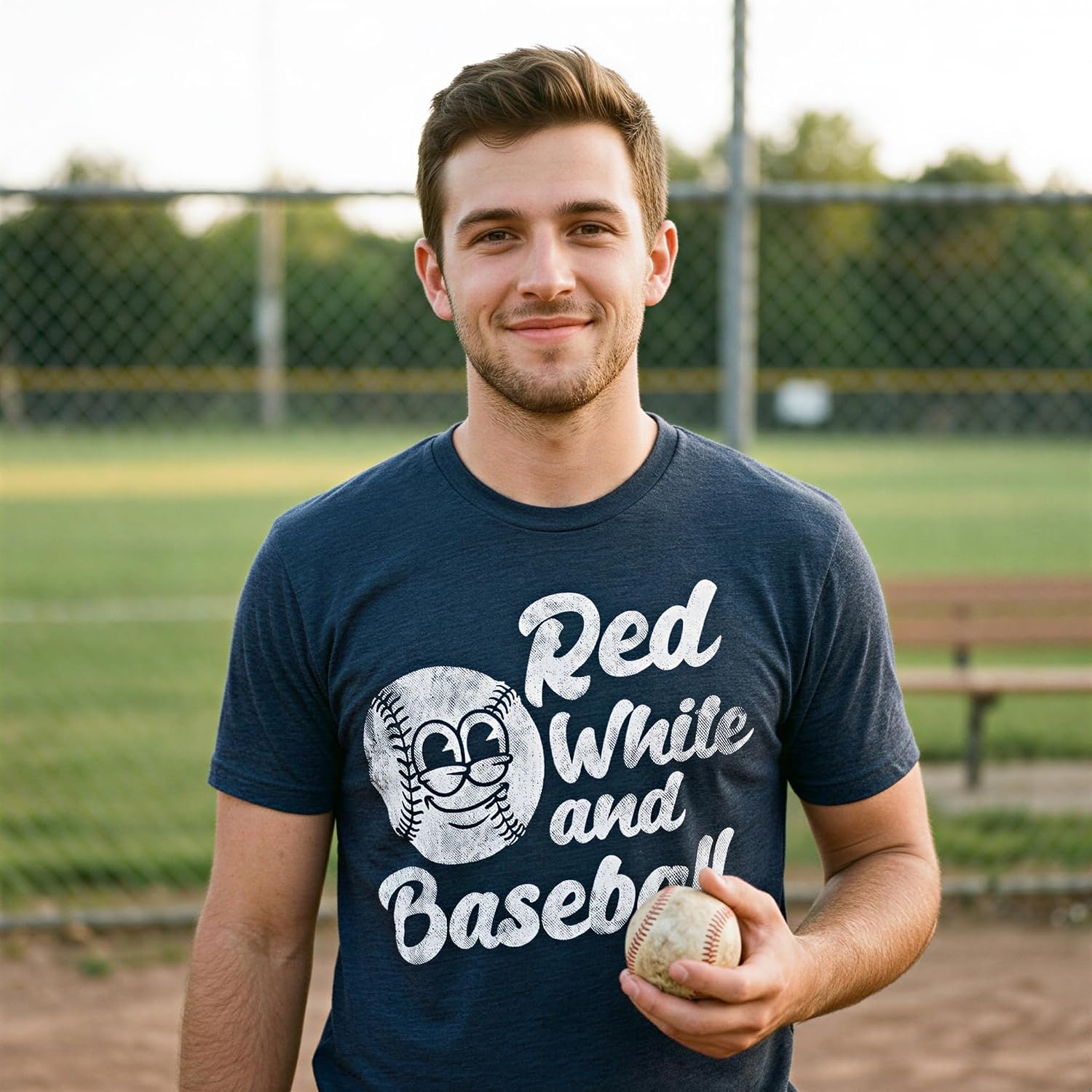 image:imageMens Funny T Shirts Red White and Baseball 4th of July Tee for Men