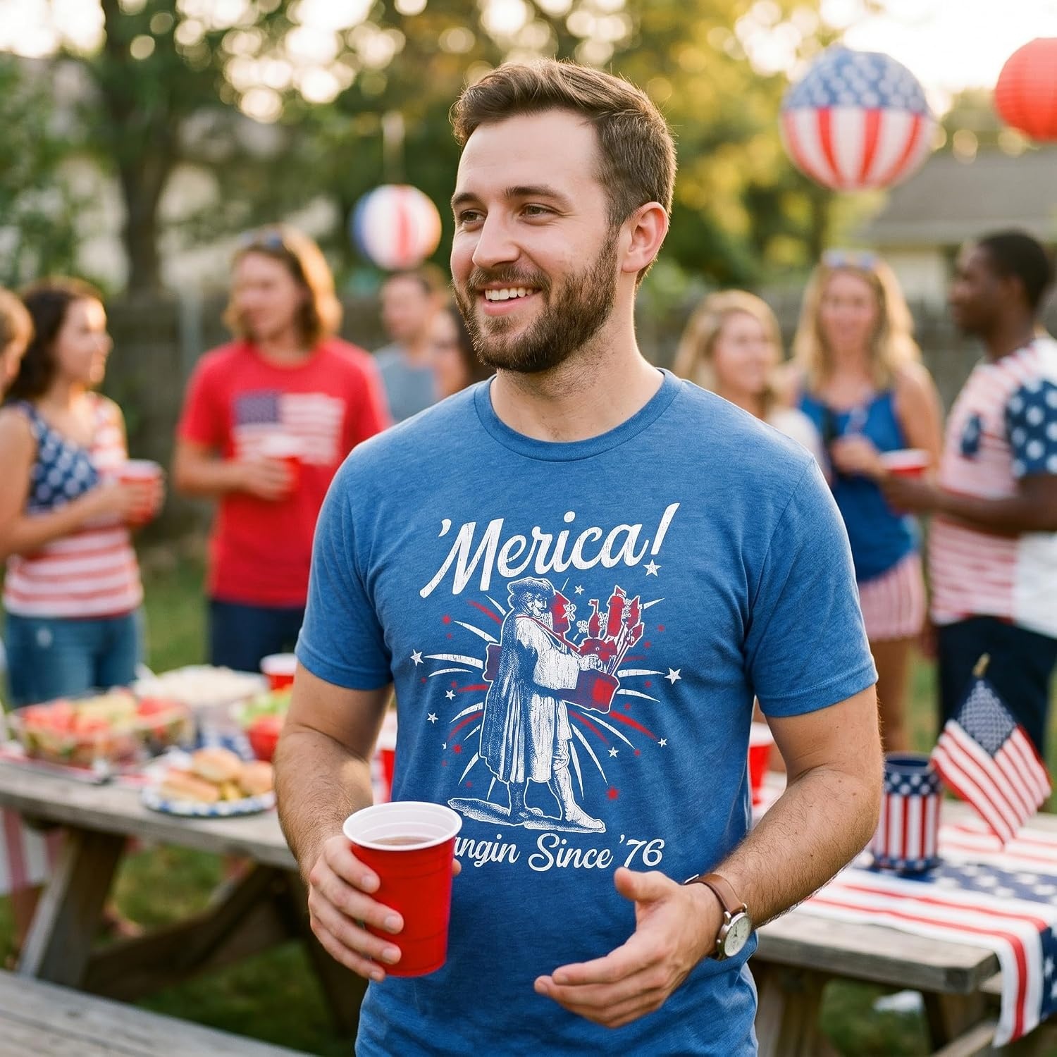 image:imageMerica Banging Since 76 Fourth of July Funny T Shirts for MenHeather Royal Merica