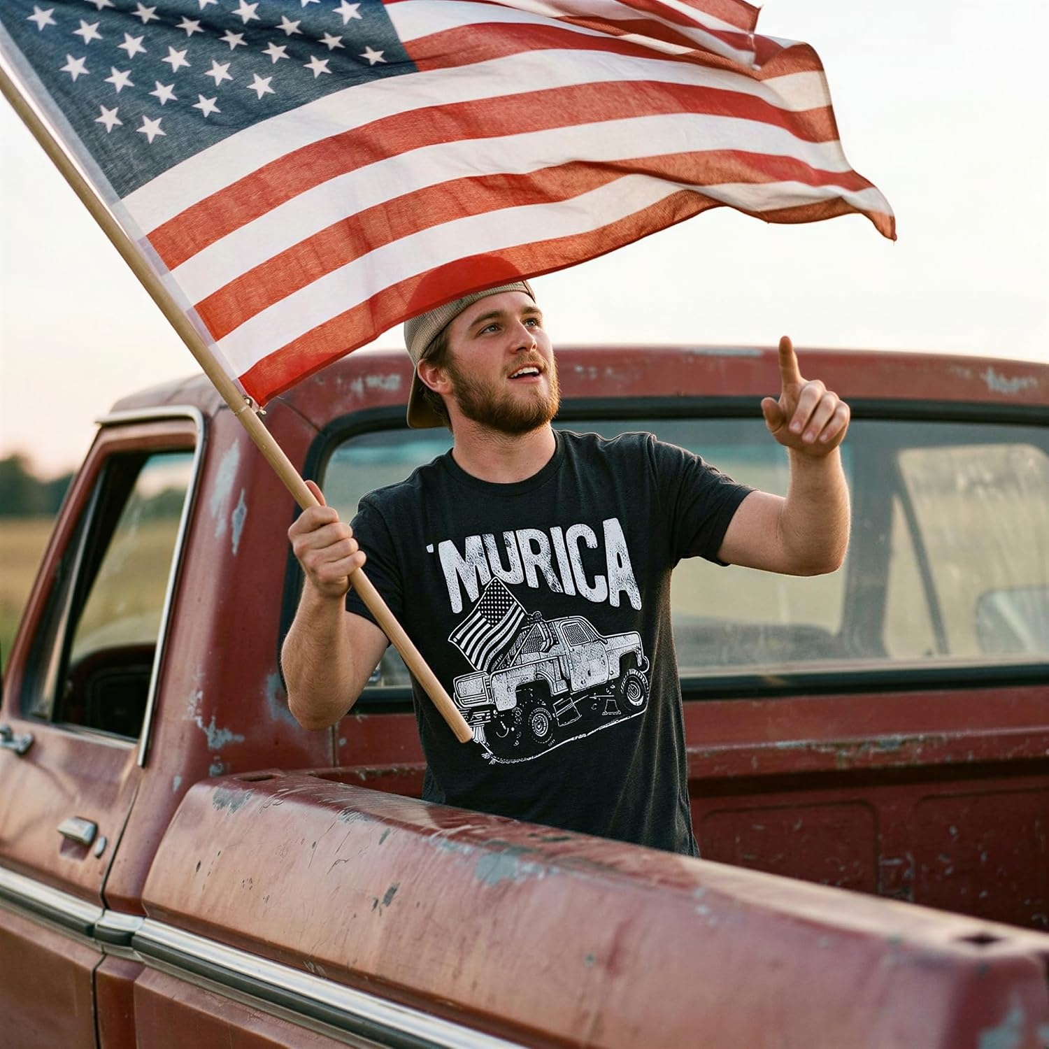 image:imageMurica Truck Fourth of July USA Pride Funny T Shirts for MenHeather Black