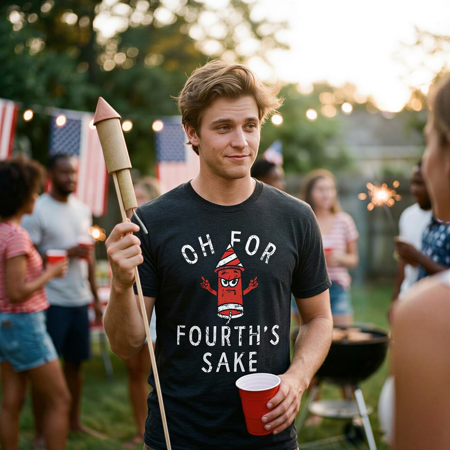 image:imageOh for Fourths Sake Fourth of July Graphic Funny T Shirts for MenHeather Navy Fourths