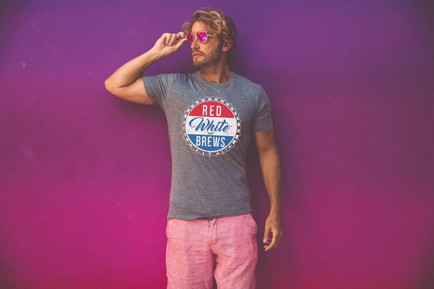 image:imageRed White and Brews Funny USA Beer Graphic Humor T Shirts for MenDark Heather Grey