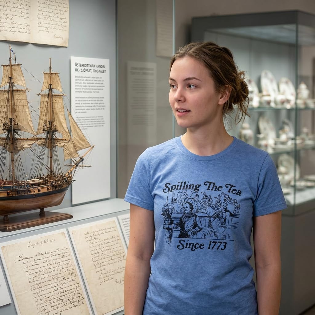 image:imageSpilling The Tea Since 1773 US History Boston Shirt for WomenLight Heather Blue
