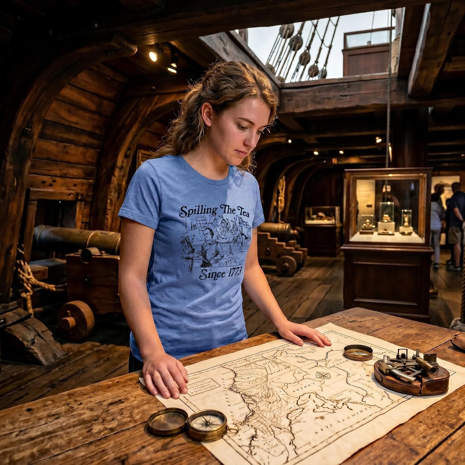image:imageSpilling The Tea Since 1773 US History Boston Shirt for WomenLight Heather Blue