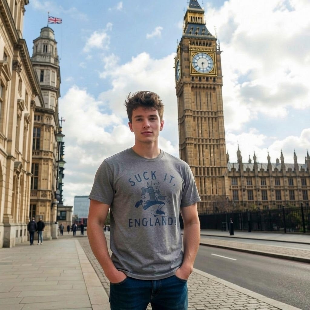 image:imageSuck It England Fourth of July George Funny T Shirts for MenDark Heather Grey England