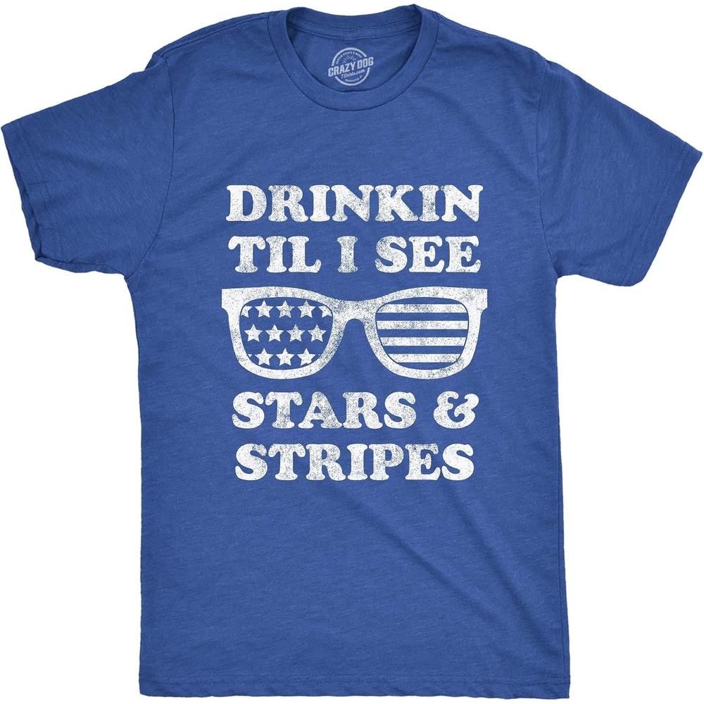 image:imageDrinkin Til I See Stars and Stripes Fourth of July Shirts for MenHeather Royal