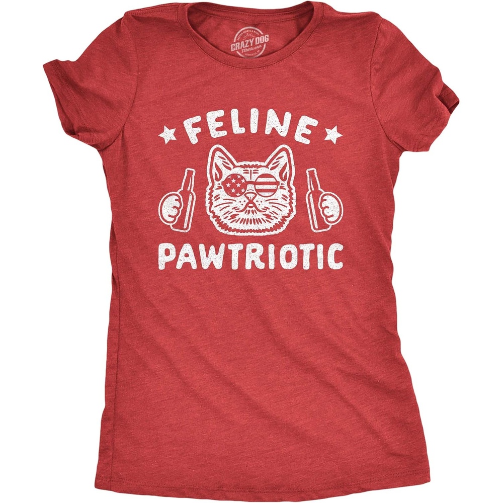 image:imageFeline Pawtriotic Pet Cat 4th of July Funny Humor Shirt for WomenHeather Red