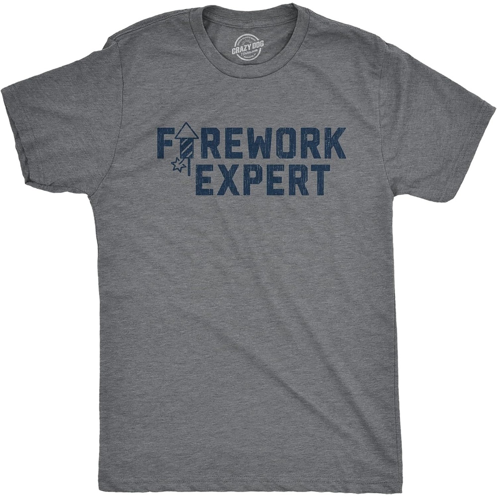 image:imageFirework Fourth of July Firecracker Humor Funny T Shirts for MenDark Heather Grey Expert
