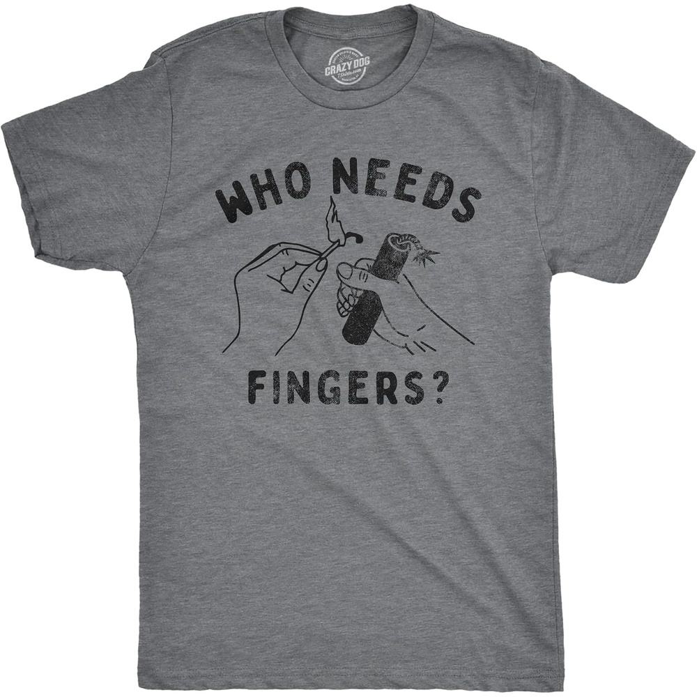 image:imageFirework Fourth of July Firecracker Humor Funny T Shirts for MenDark Heather Grey Fingers