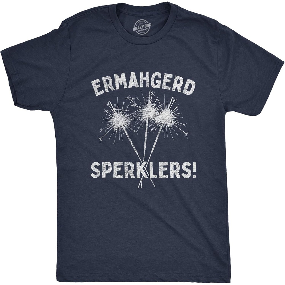 image:imageFirework Fourth of July Firecracker Humor Funny T Shirts for MenHeather Navy Sperklers