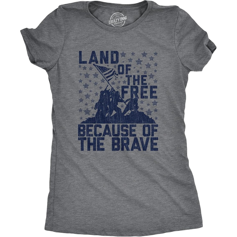 image:imageLand of The Free Because of The Brave 4th of July Shirt for WomenDark Heather Grey