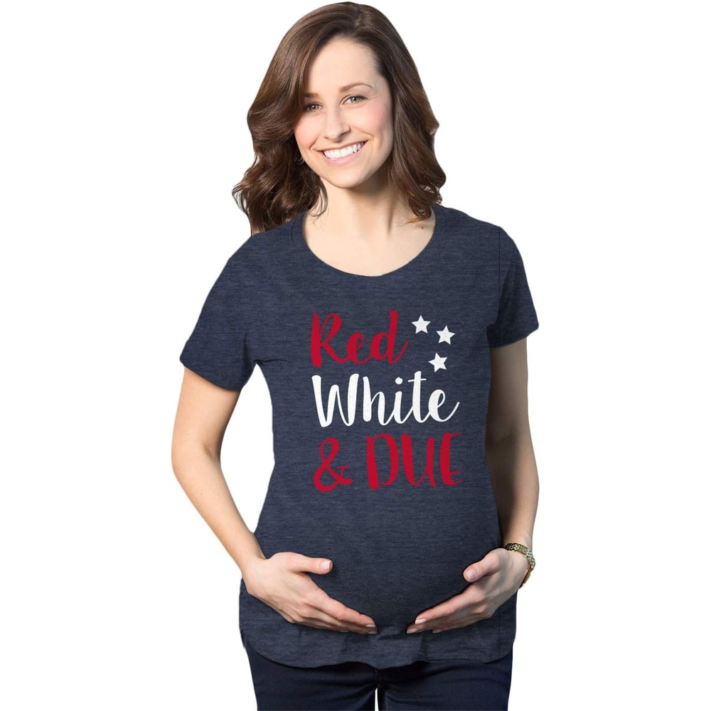 image:imageMaternity Red White and Due Pregnancy Cute Patriotic Baby T ShirtHeather Navy