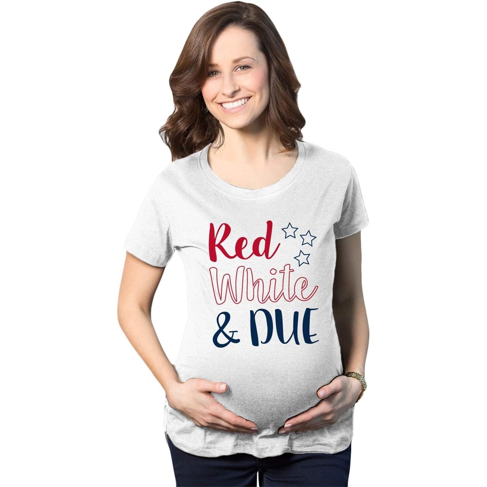 image:imageMaternity Red White and Due Pregnancy Cute Patriotic Baby T ShirtWhite