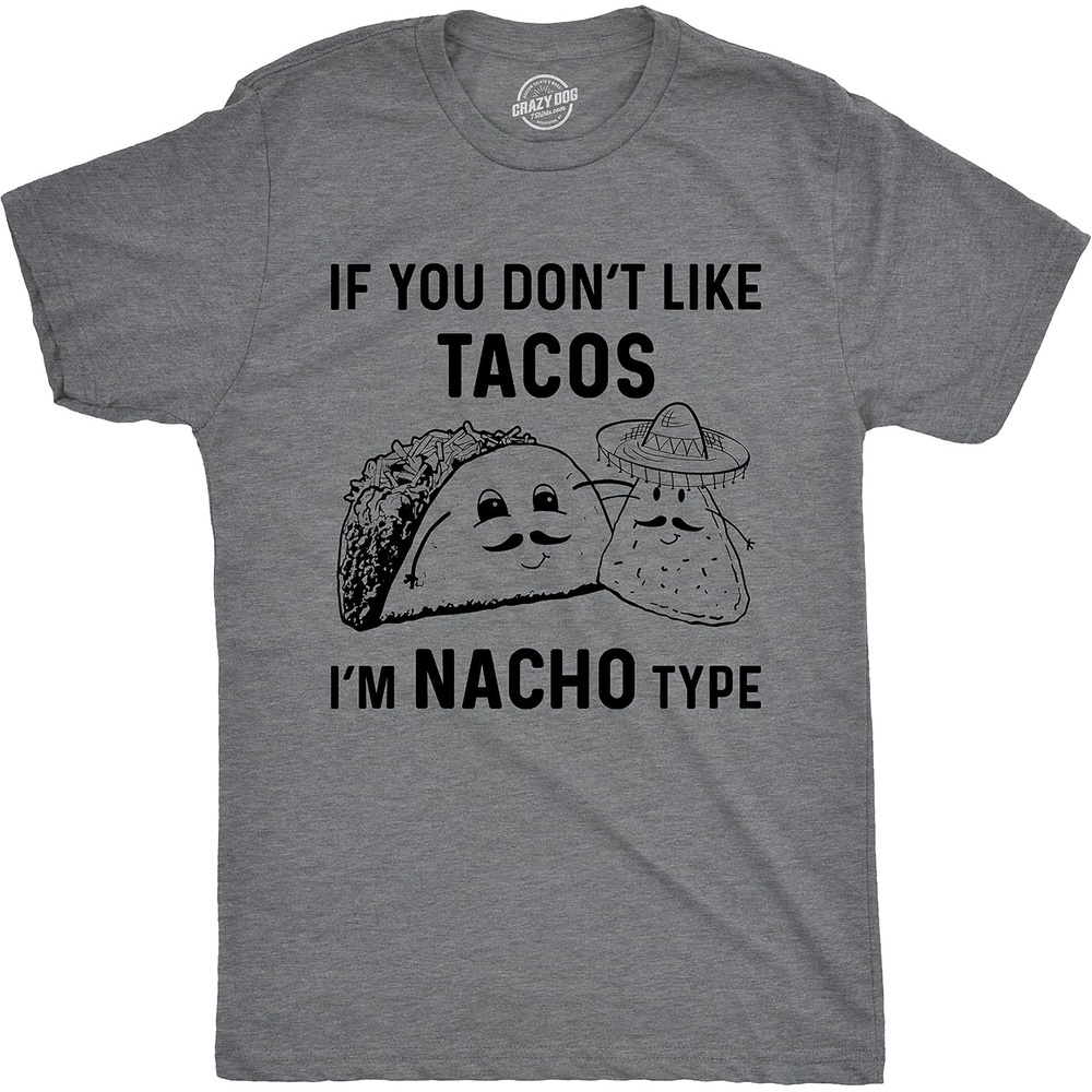 image:imageMens Funny Taco T Shirts Adult Humor Mexican Food Tees for GuysDark Heather Grey Nacho Type