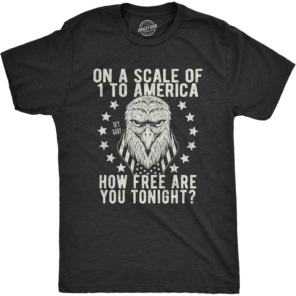 image:imageOn A Scale of 1 to America How Free are You Funny Shirts for MenHeather Black