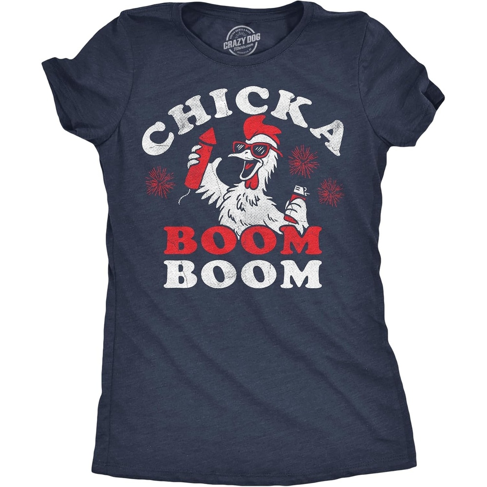 image:imagePatriotic on Independence Day 4th of July Funny T Shirt for WomenHeather Navy Chicka Boom Boom