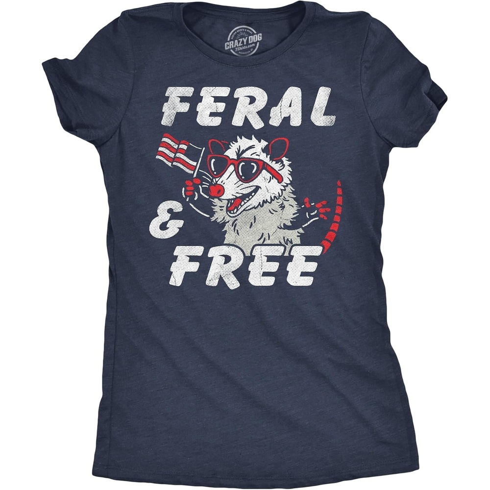 image:imagePatriotic on Independence Day 4th of July Funny T Shirt for WomenHeather Navy Feral and Free