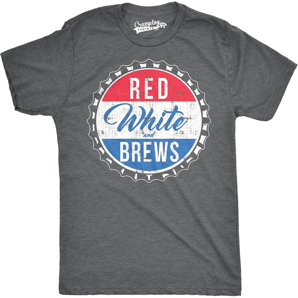 image:imageRed White and Brews Funny USA Beer Graphic Humor T Shirts for MenDark Heather Grey