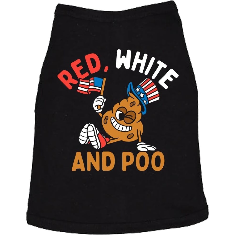 image:imageRed White and Poo Dog Shirt Funny Fourth of July Tee for Dogs Black ML