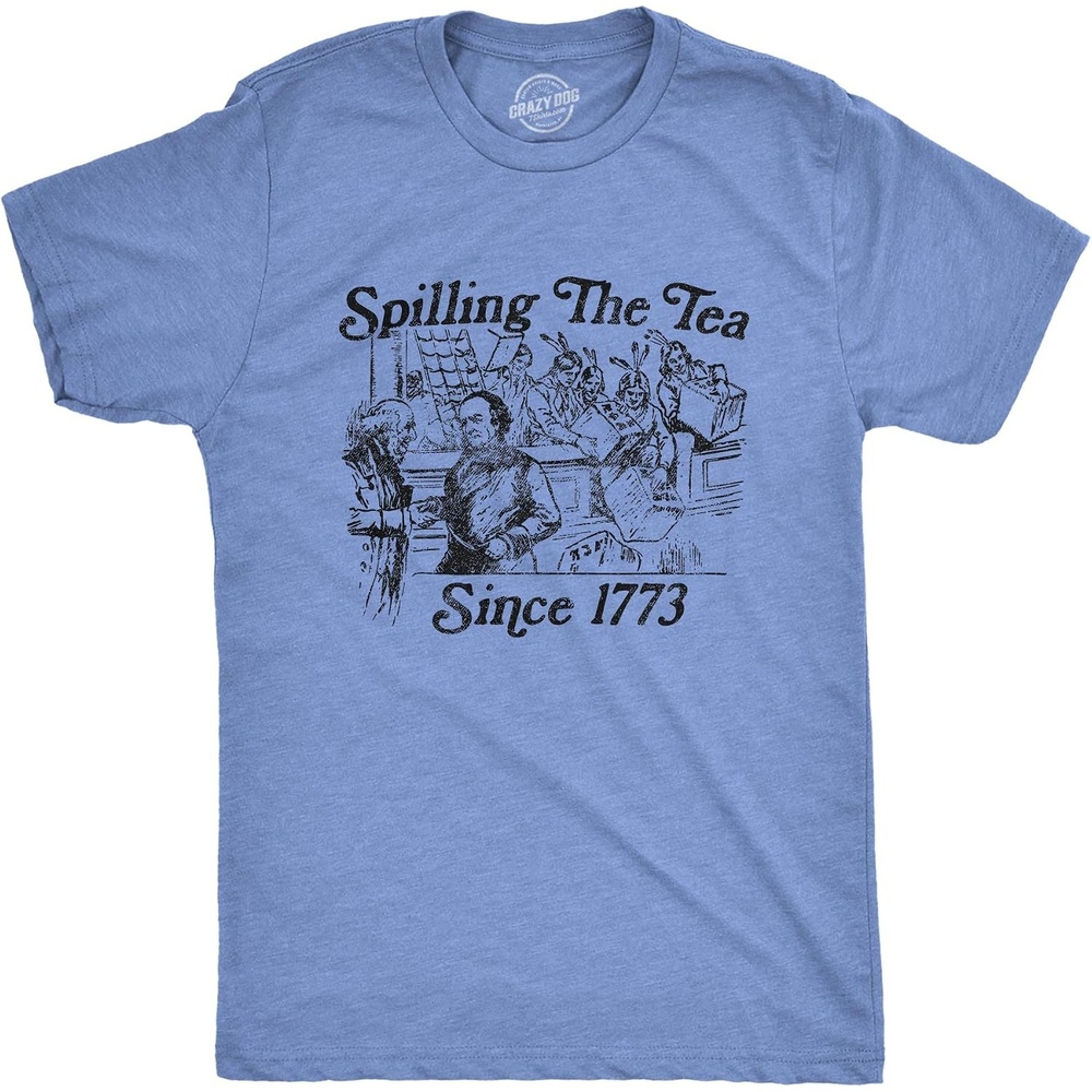 image:imageSpilling The Tea Since 1773 Boston Party Funny T Shirts for MenLight Heather Blue