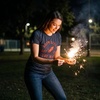 Boom Bitch Get Out The Way Firework 4th of July Shirt for Women(Heather Navy)