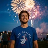 Fire Quacker Fourth of July Duck Fireworks Funny T Shirts for Men(Heather Royal)