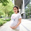 Maternity Red White and Due Pregnancy Cute Patriotic Baby T Shirt(Heather Navy)