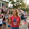 Peace Sign American Flag USA 4th of July Funny Shirt for Women(Heather Red)