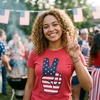 Peace Sign American Flag USA 4th of July Funny Shirt for Women(Heather Red)