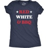 Red White and BBQ Patriotic Barbecue Text Funny T Shirt for Women(Heather Navy)