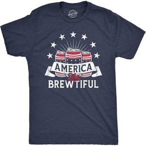America The Brewtiful Fourth of July Beer Funny T Shirts for Men(Heather Navy)