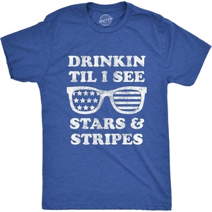 Drinkin Til I See Stars and Stripes Fourth of July Shirts for Men(Heather Royal)