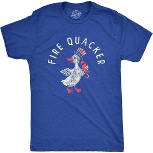 Fire Quacker Fourth of July Duck Fireworks Funny T Shirts for Men(Heather Royal)