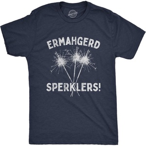 Firework Fourth of July Firecracker Humor Funny T Shirts for Men(Heather Navy – Sperklers)