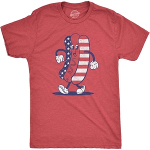 Fourth of July Hotdog Patriotic Grilling Funny T Shirts for Men(Heather Red – Hotdog)