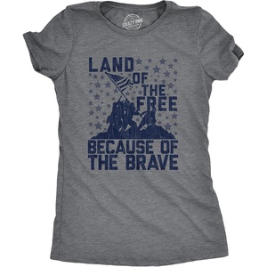 Land of The Free Because of The Brave 4th of July Shirt for Women(Dark Heather Grey)