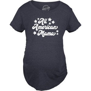 Maternity All American Mama Cute 4th of July Pregnancy T Shirt(Heather Navy)