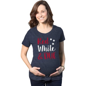 Maternity Red White and Due Pregnancy Cute Patriotic Baby T Shirt(Heather Navy)