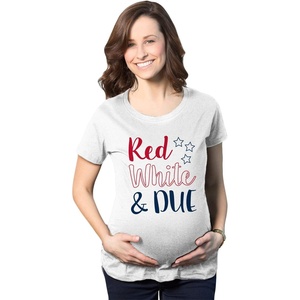 Maternity Red White and Due Pregnancy Cute Patriotic Baby T Shirt(White)
